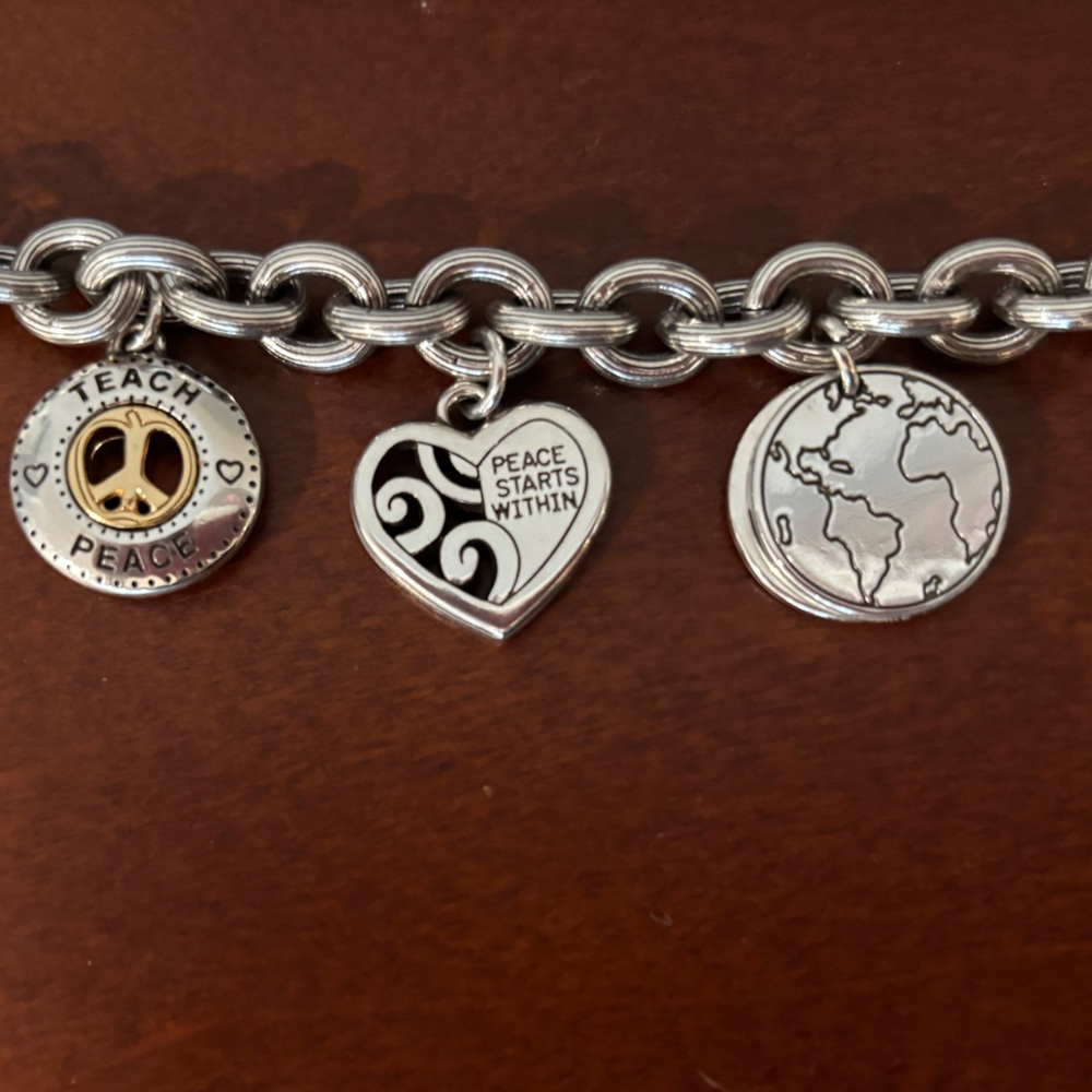 Brighton Silver Charm Bracelet with Heart and Peace Charms - Picture 2 of 13